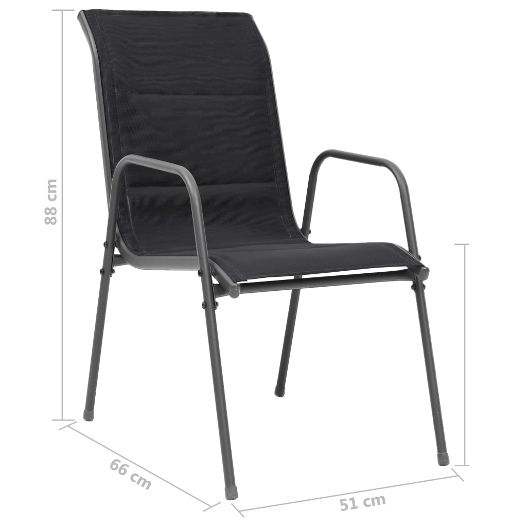 Stapelbare Gartenstühle 4 Stk. Stahl und Textilene Schwarz