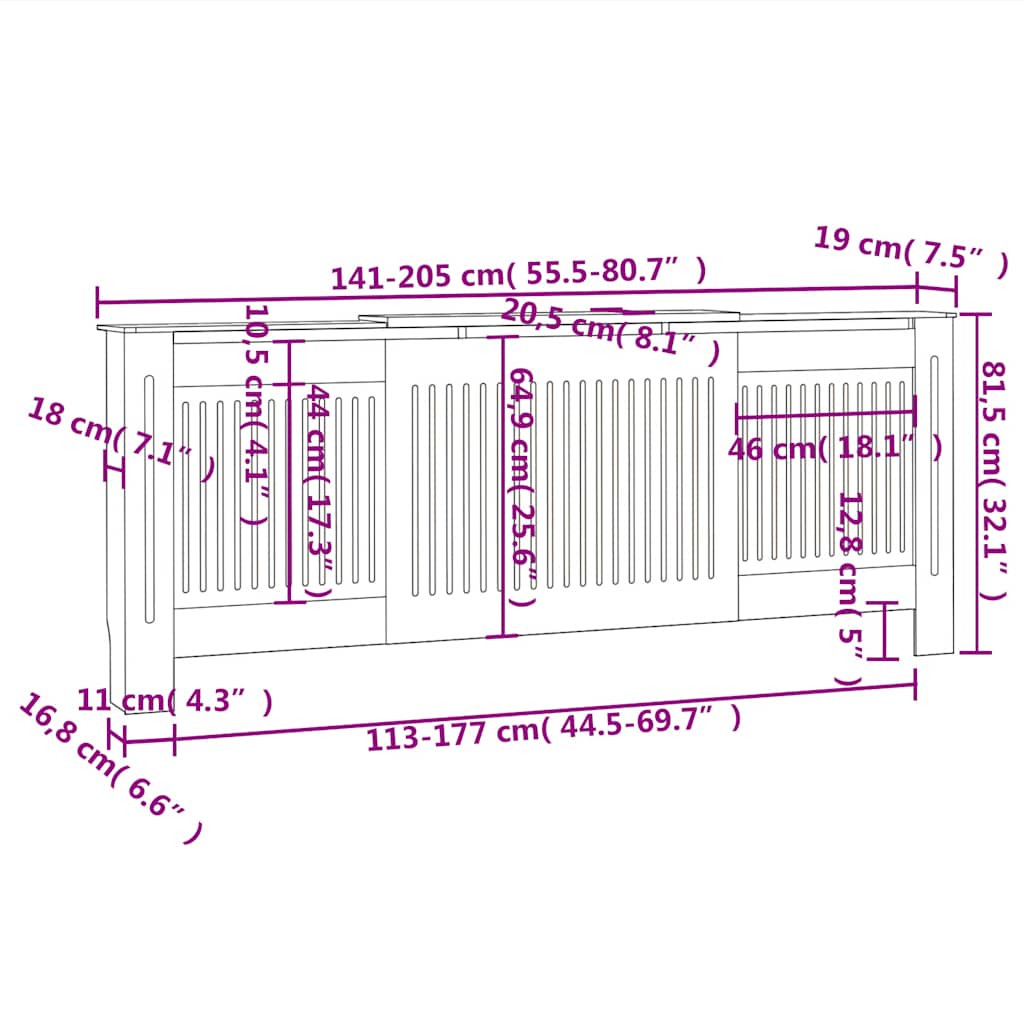Holzwerkstoff Heizkörperverkleidung 205 cm