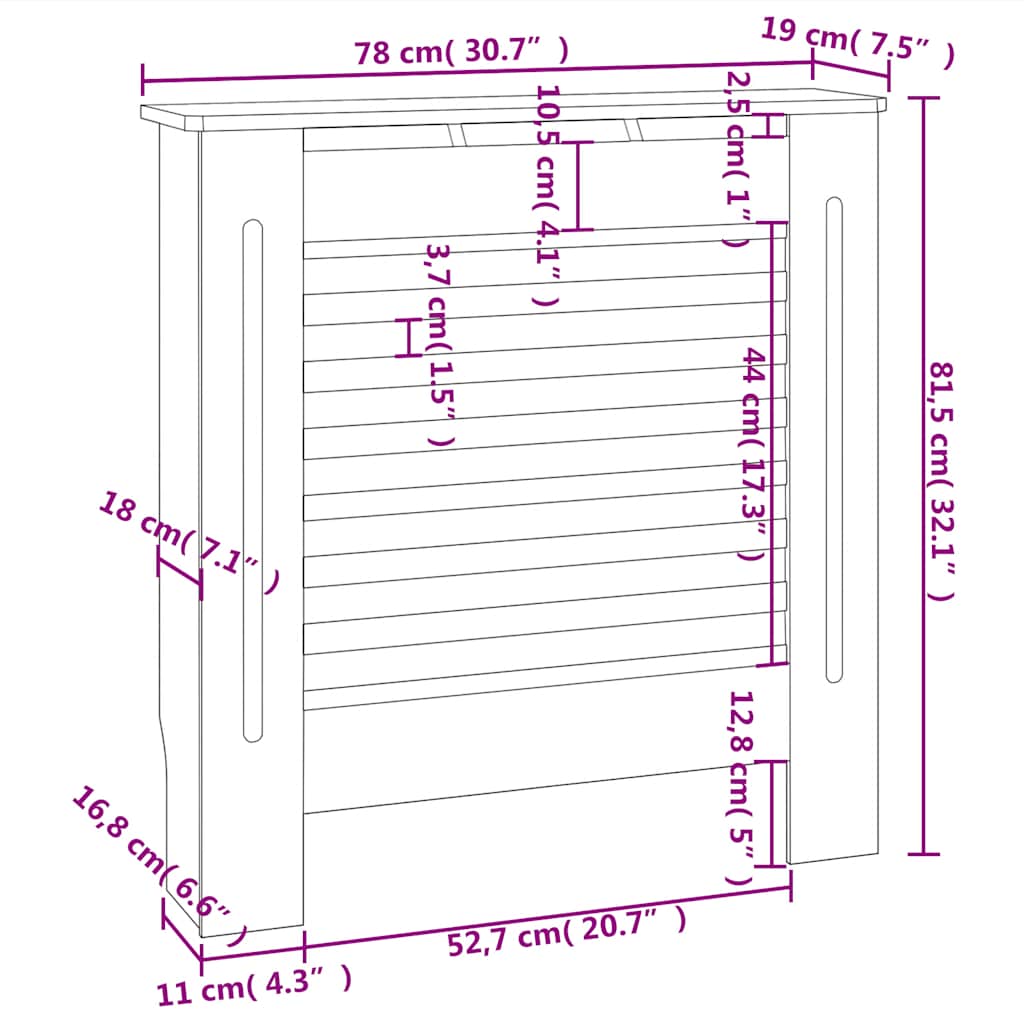 MDF Heizkörperverkleidung Grau 78 cm