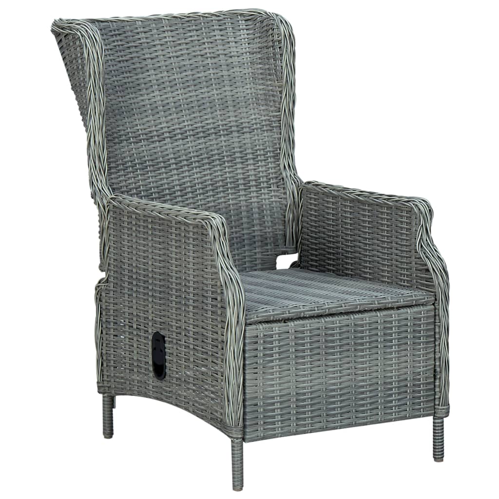 Verstellbarer Gartensessel mit Fußhocker Poly Rattan Hellgrau