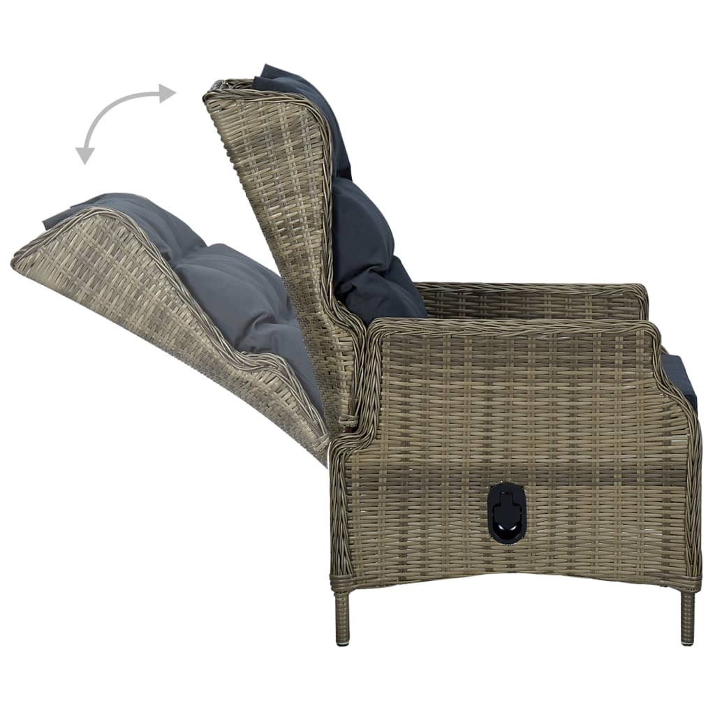 Verstellbarer Gartensessel mit Fußhocker Poly Rattan Braun