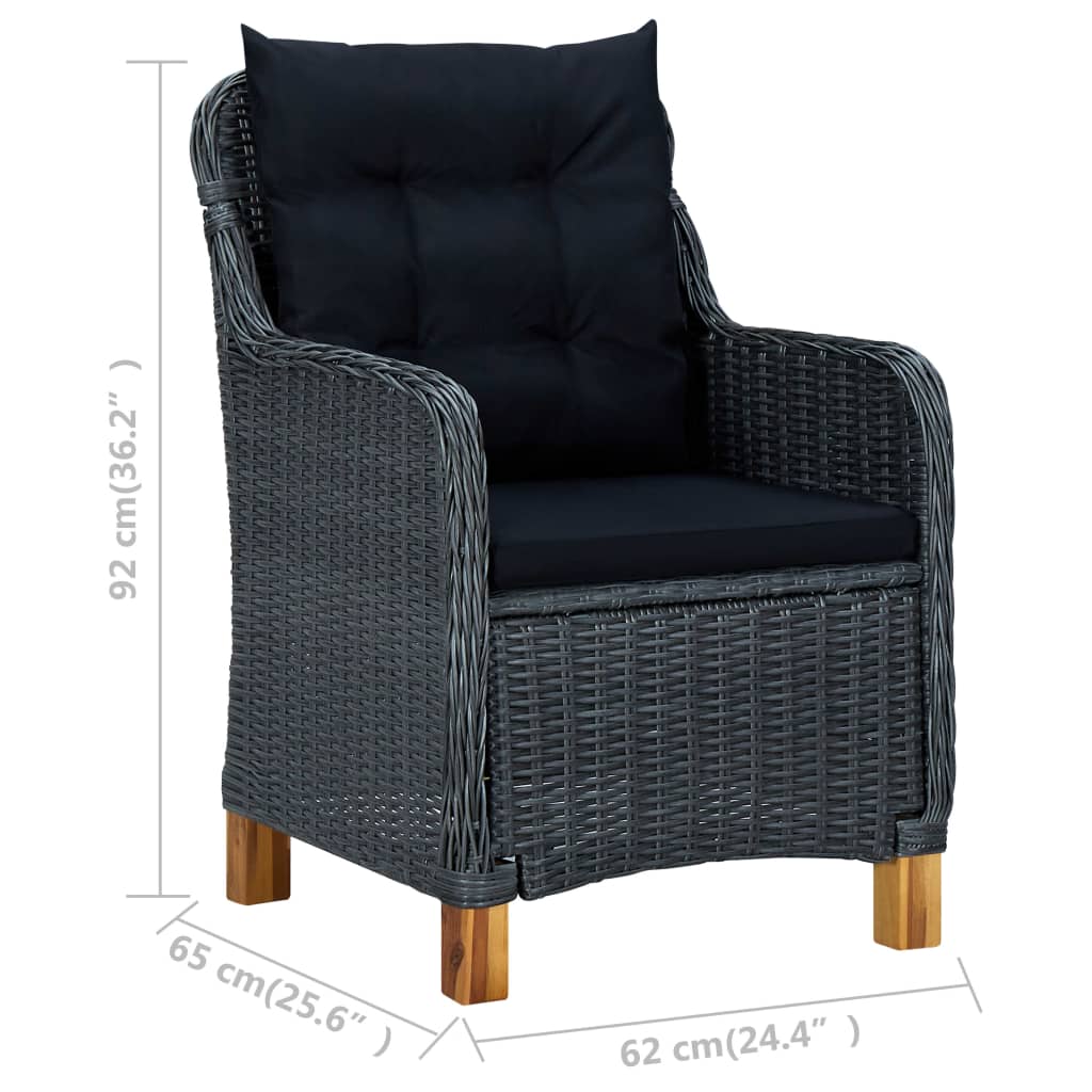 Gartenstühle mit Kissen 2 Stk. Poly Rattan Dunkelgrau