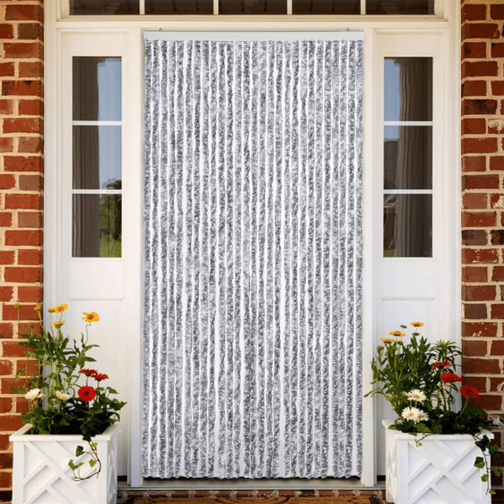 Insektenschutz-Vorhang Weiß und Grau 118x220 cm Chenille