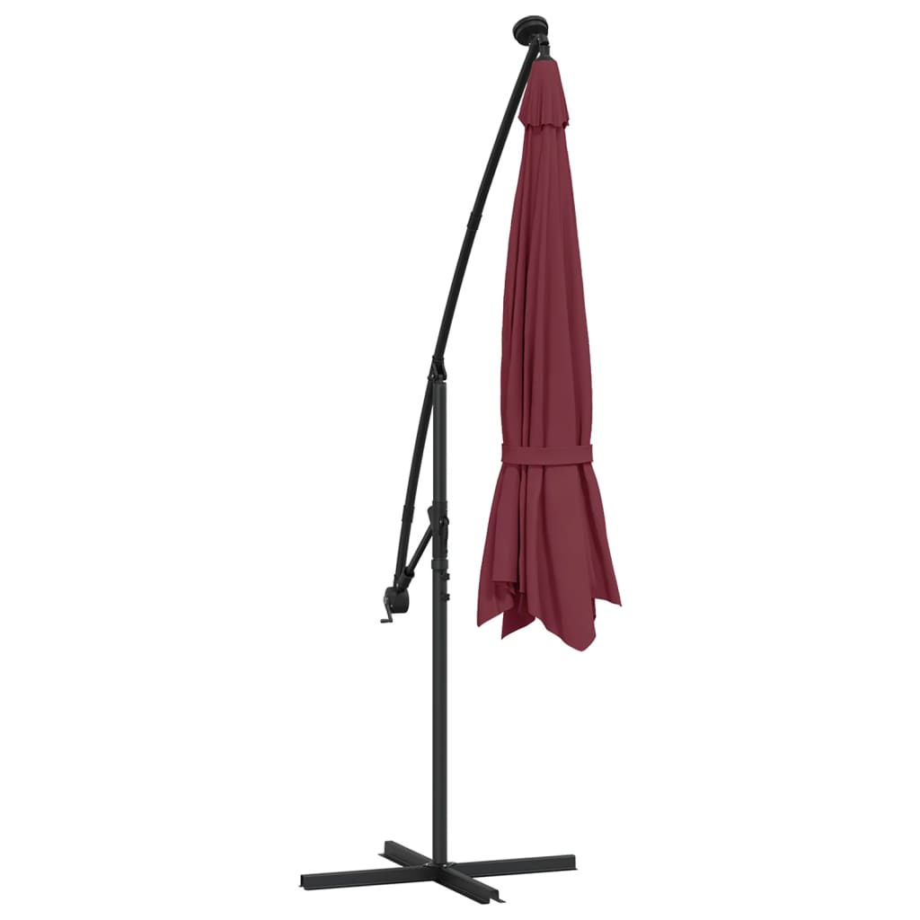 Ampelschirm mit LED-Beleuchtung Stahl-Mast Bordeauxrot 350 cm