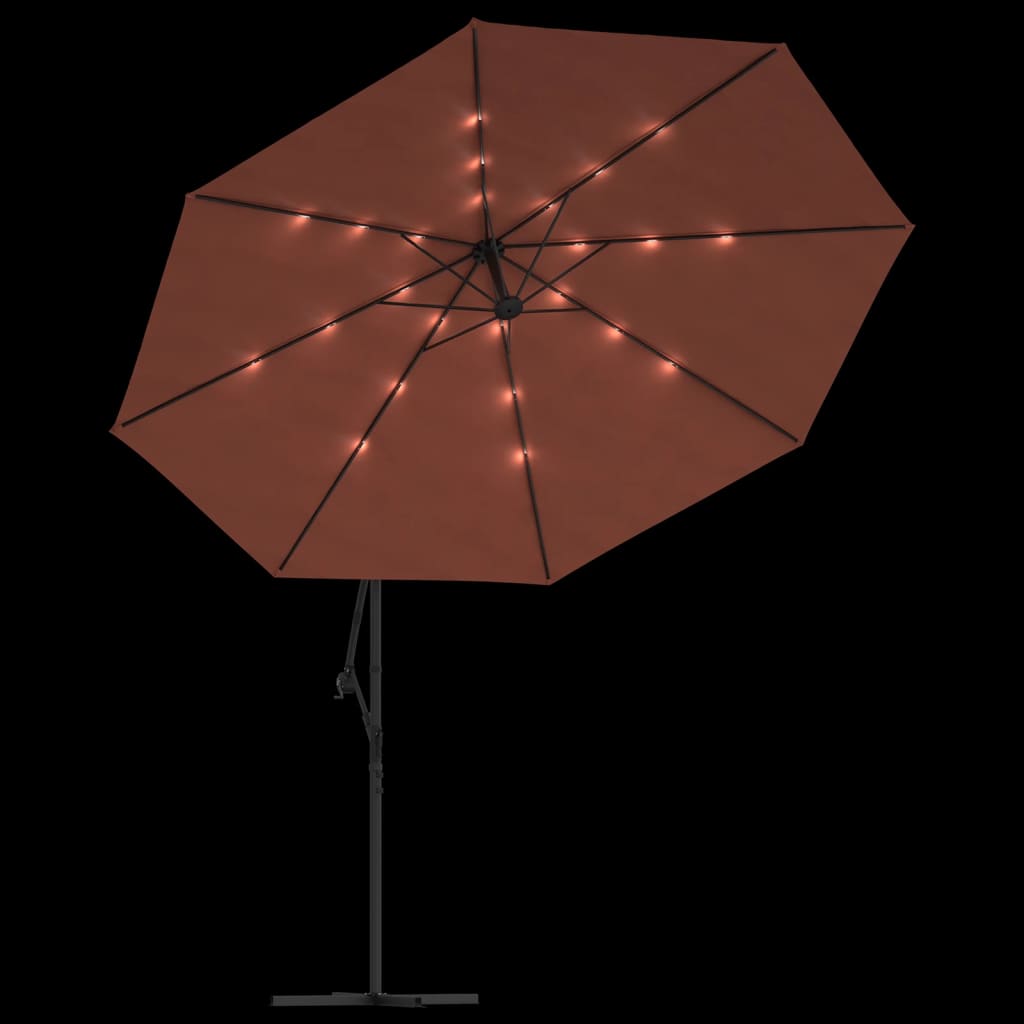 Ampelschirm mit LED-Beleuchtung Stahl-Mast Terrakotta 350 cm
