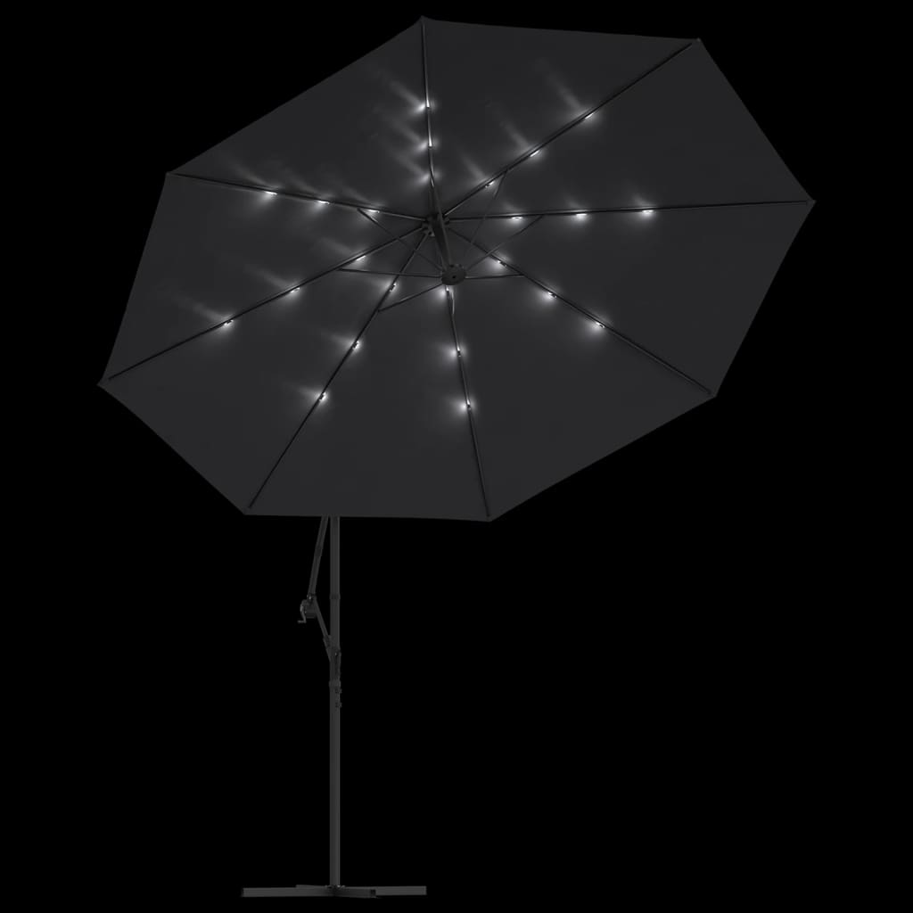 Ampelschirm mit LED-Beleuchtung Stahl-Mast Schwarz 350 cm