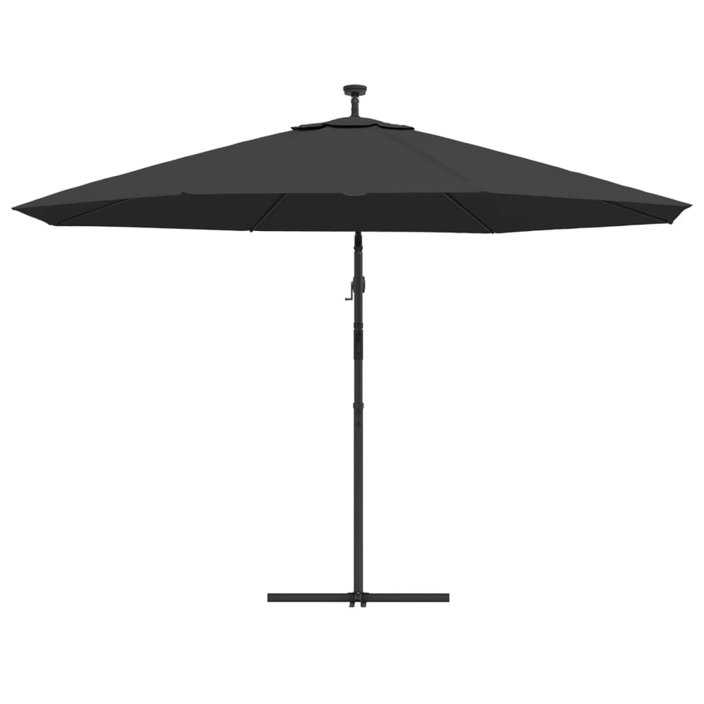 Ampelschirm mit LED-Beleuchtung Stahl-Mast Schwarz 350 cm