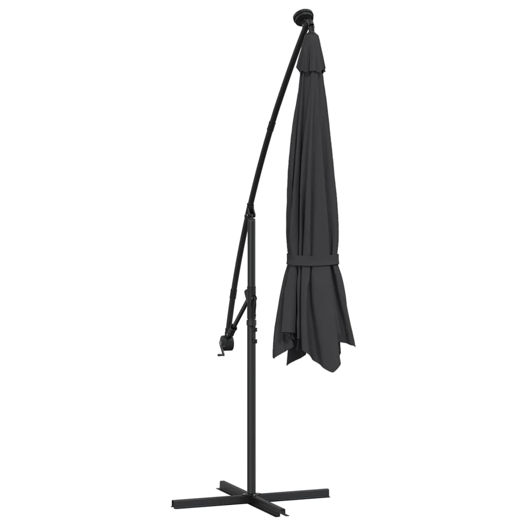 Ampelschirm mit LED-Beleuchtung Stahl-Mast Schwarz 350 cm