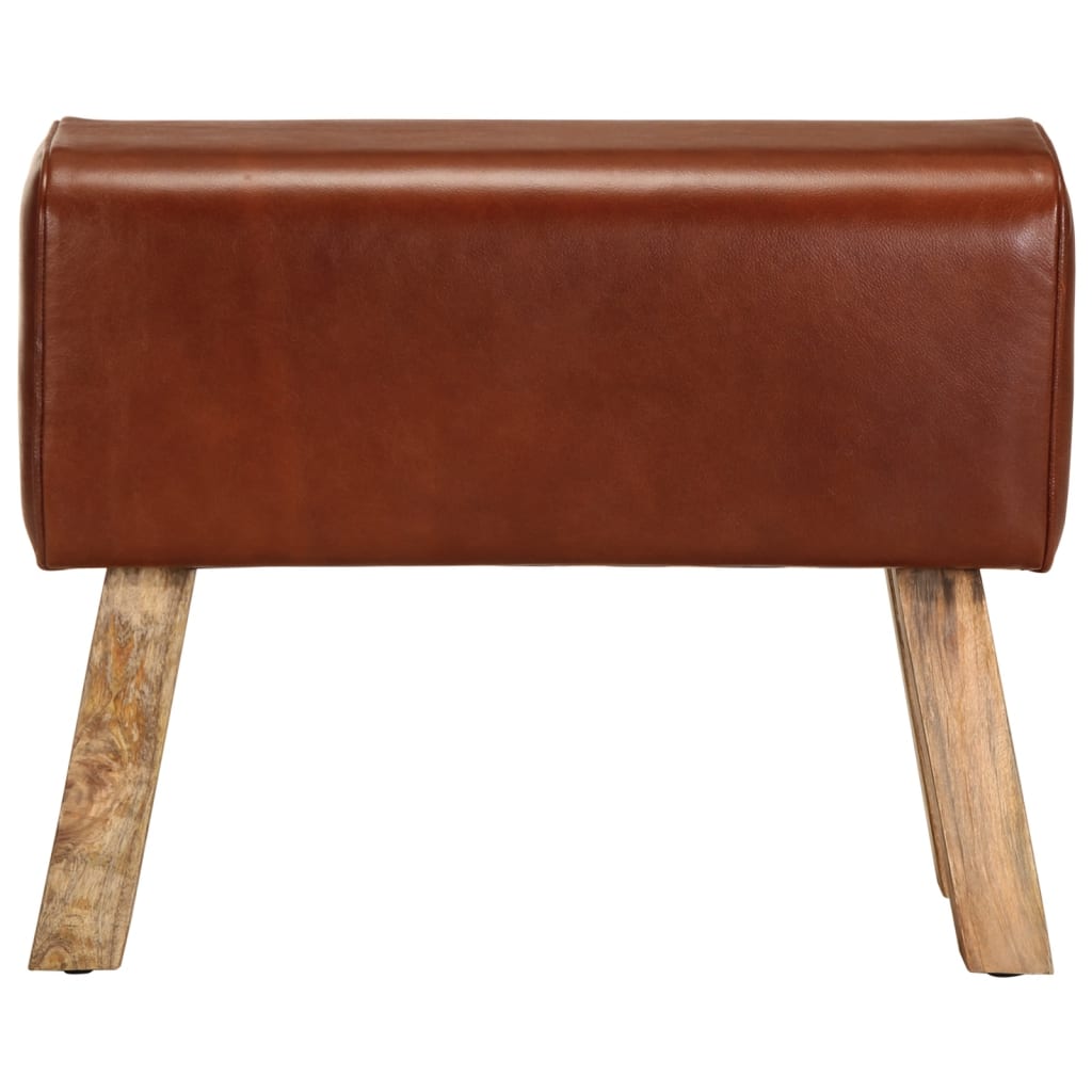 Sitzbank Turnbock-Design 58cm Braun Echtleder Mango Massivholz