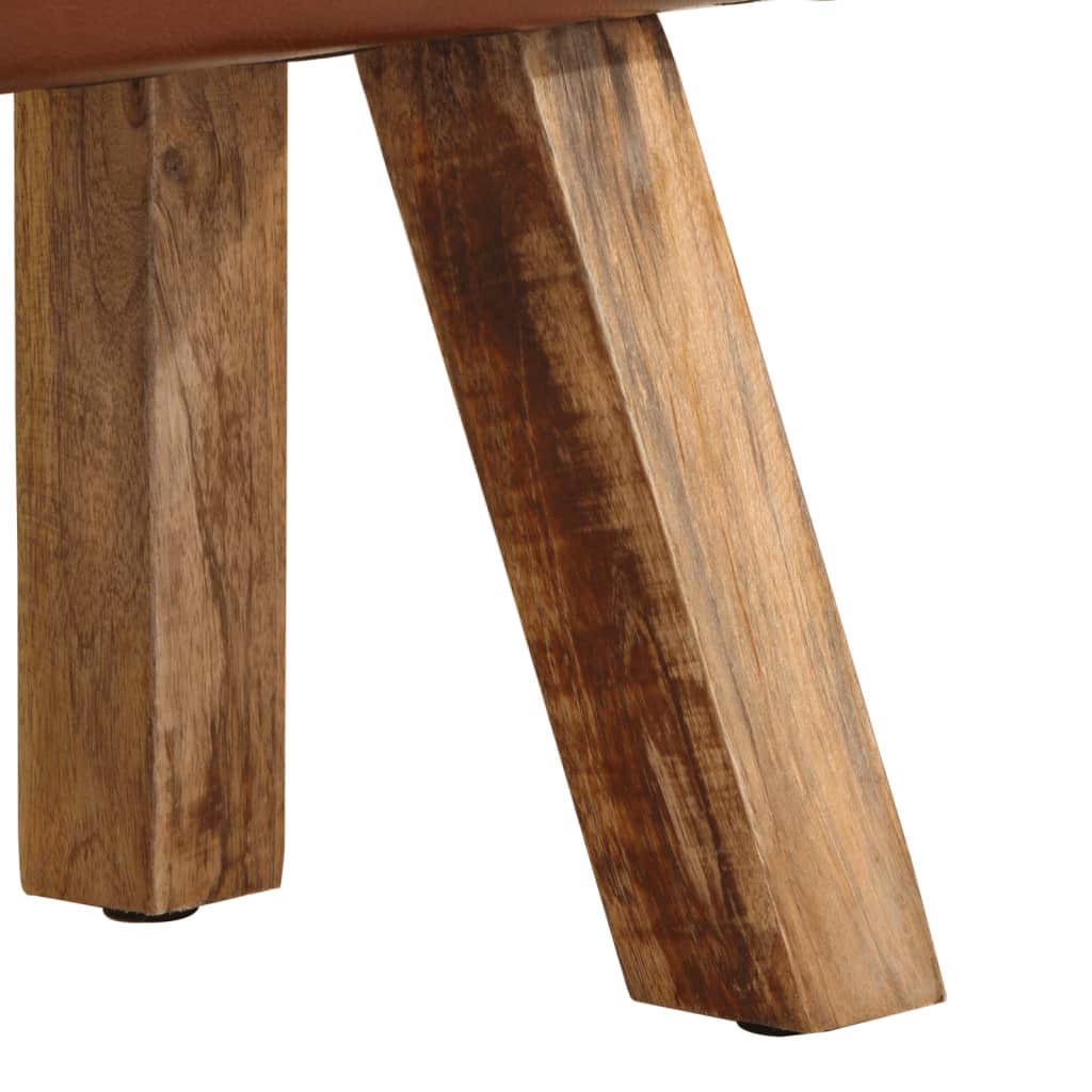 Sitzbank Turnbock-Design 58cm Braun Echtleder Mango Massivholz