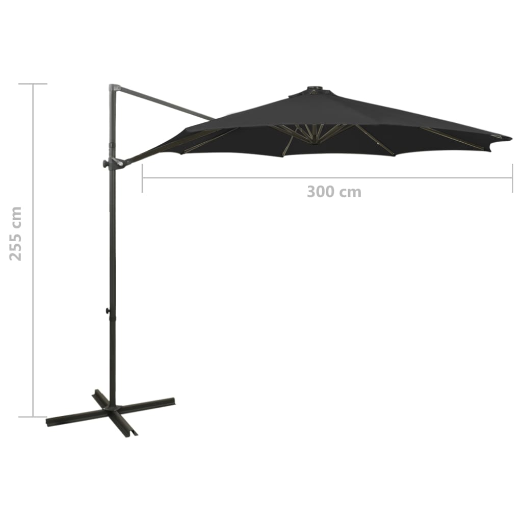 Ampelschirm mit LED-Beleuchtung 300 cm Schwarz