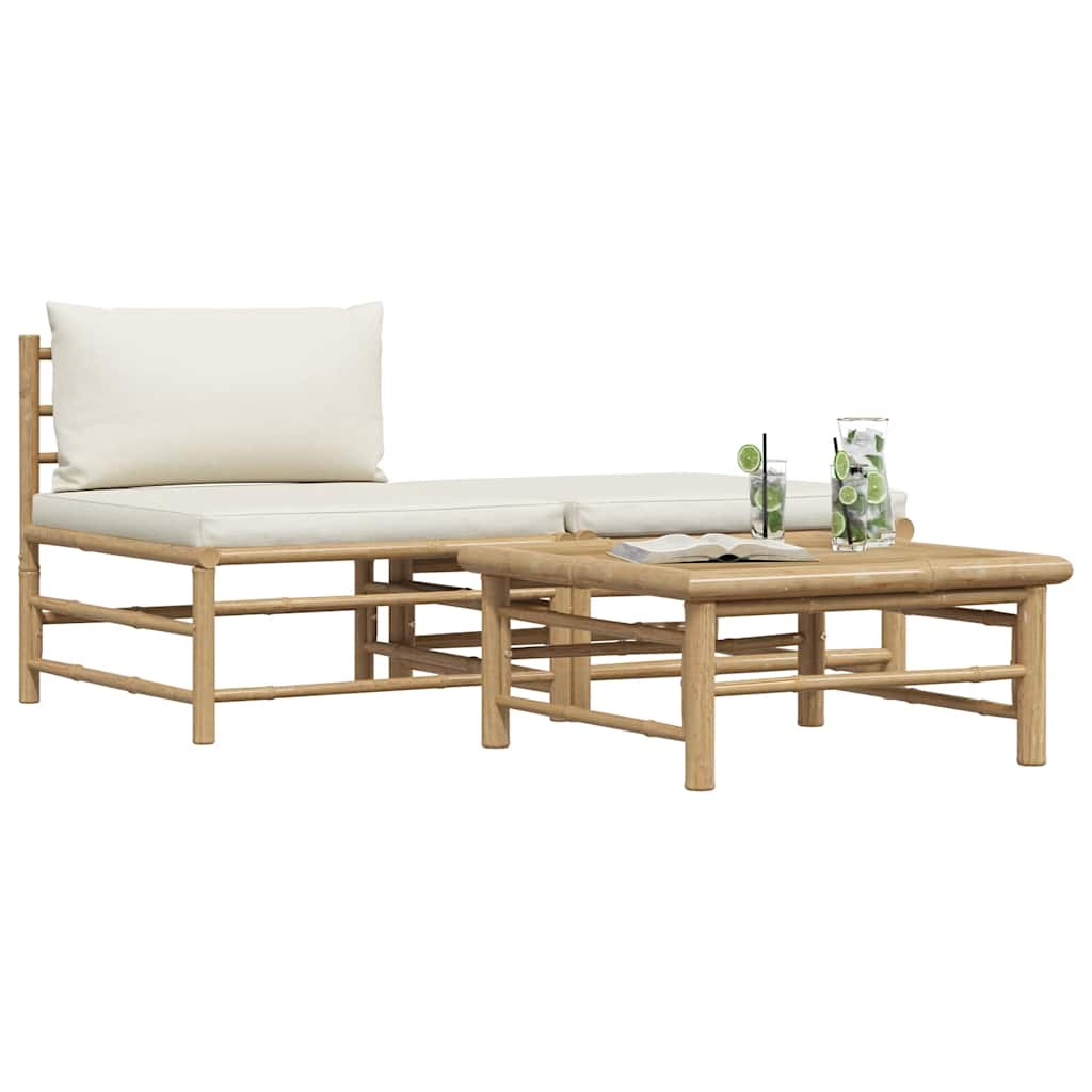 3-tlg. Garten-Lounge-Set mit Kissen Bambus