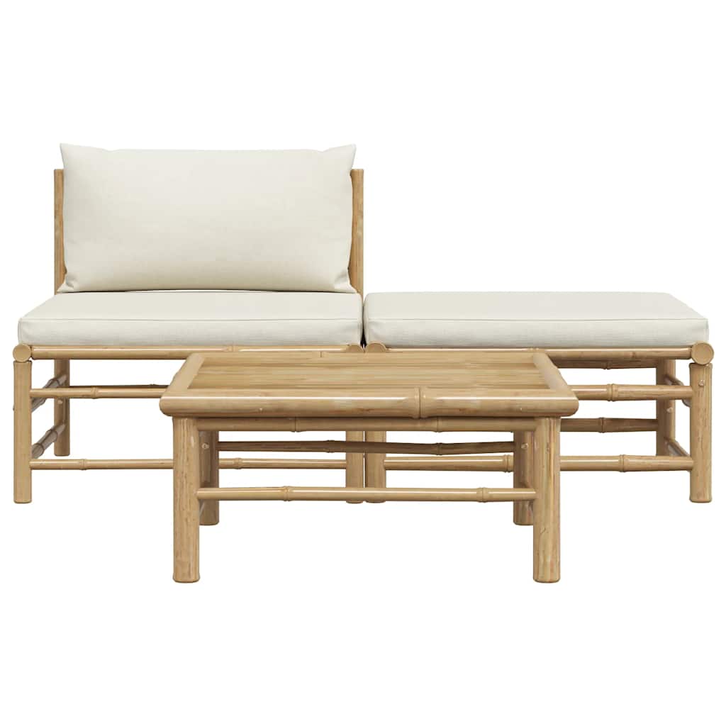 3-tlg. Garten-Lounge-Set mit Kissen Bambus