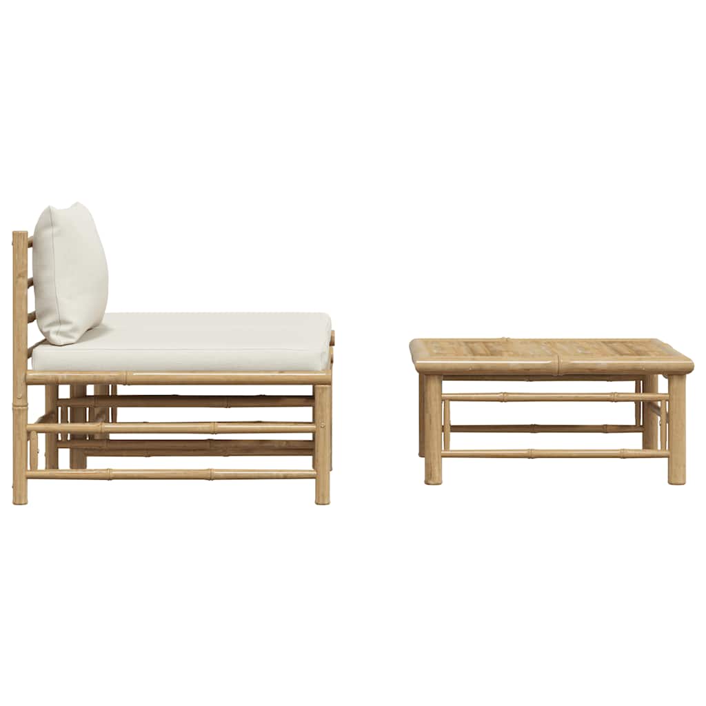 3-tlg. Garten-Lounge-Set mit Kissen Bambus