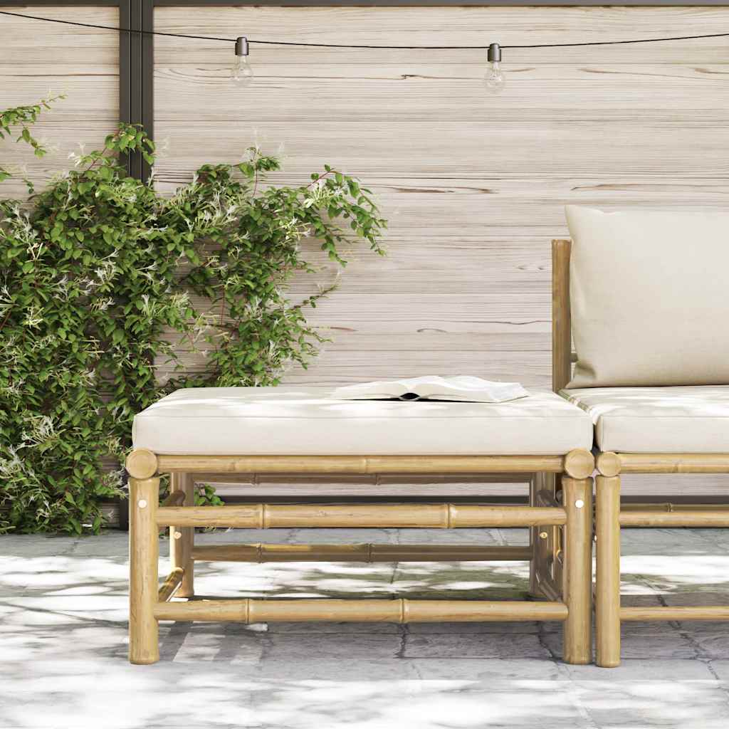Garten-Fußhocker mit Kissen Cremeweiß Bambus