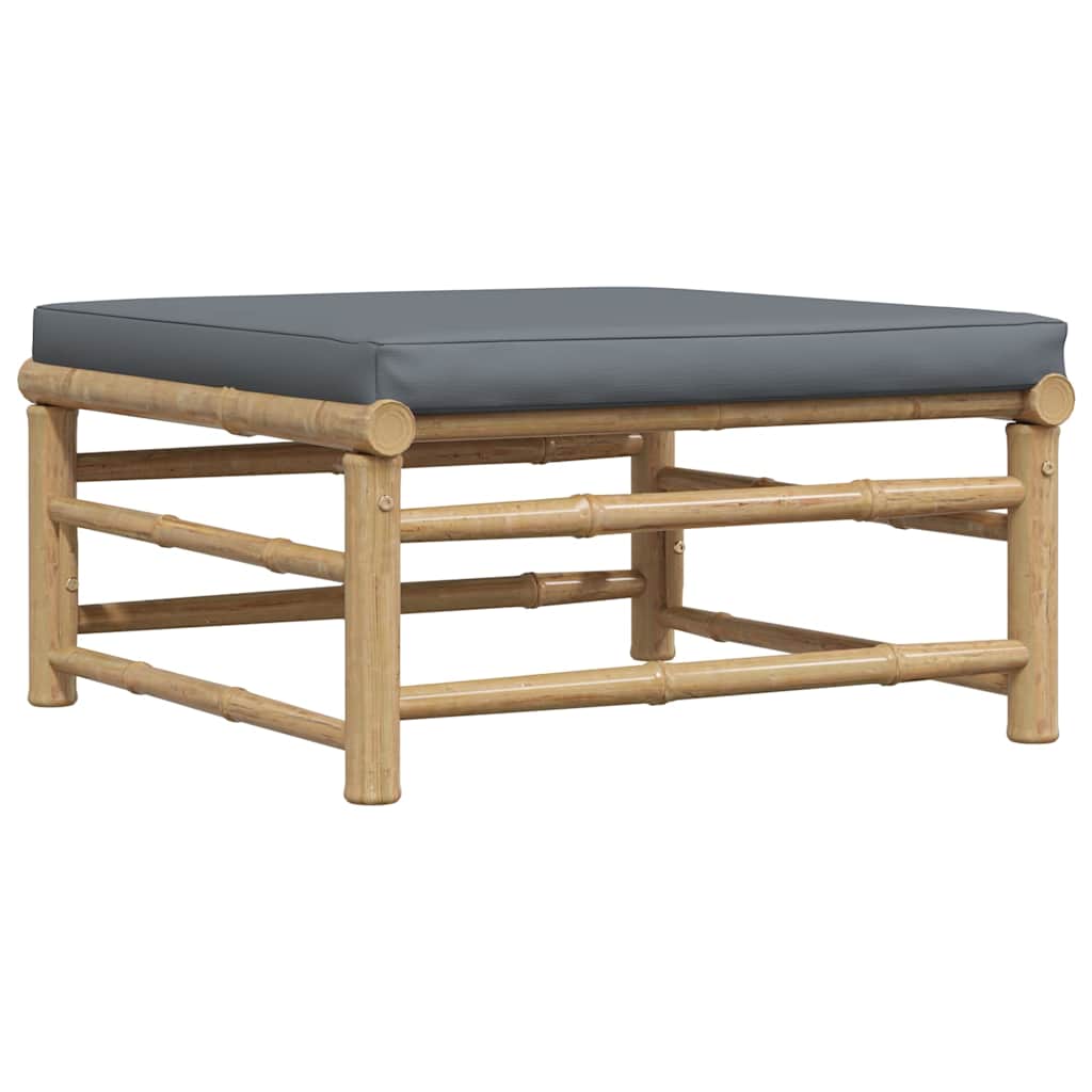 3-tlg. Garten-Lounge-Set mit Dunkelgrauen Kissen Bambus