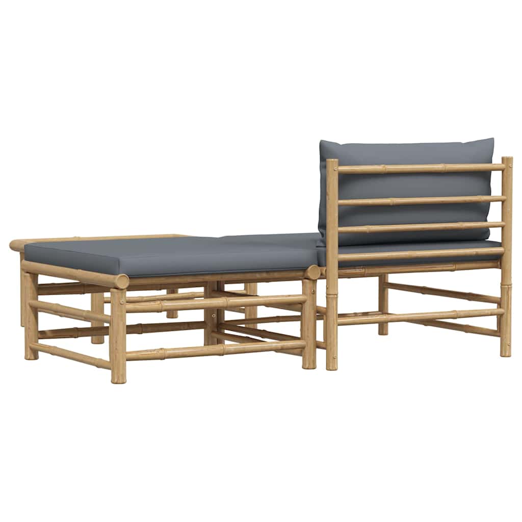 3-tlg. Garten-Lounge-Set mit Dunkelgrauen Kissen Bambus