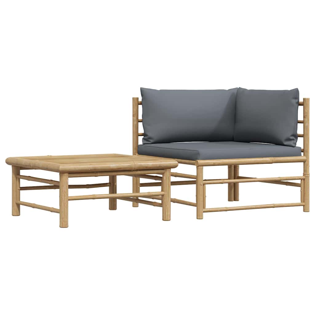 2-tlg. Garten-Lounge-Set mit Dunkelgrauen Kissen Bambus