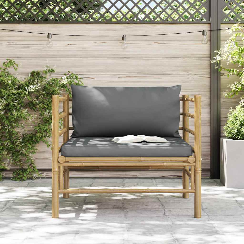 Gartensofa mit Dunkelgrauen Kissen Bambus