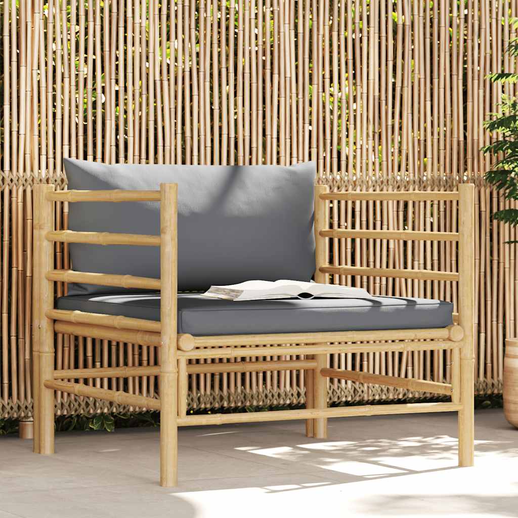 Gartensofa mit Dunkelgrauen Kissen Bambus