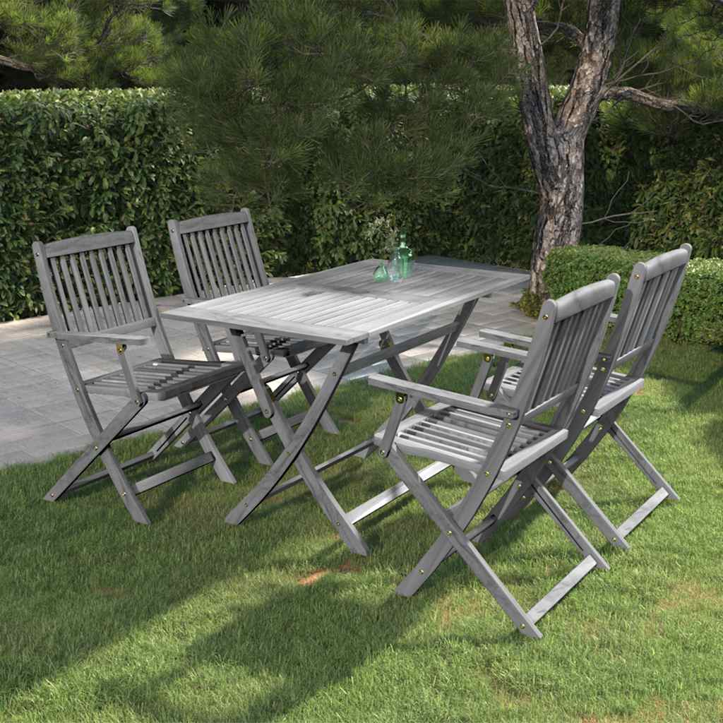5-tlg. Garten-Essgruppe Massivholz Akazie Grau