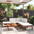 6-tlg. Garten-Lounge-Set mit Kissen Cremefarbenes Holz Akazie & Seil