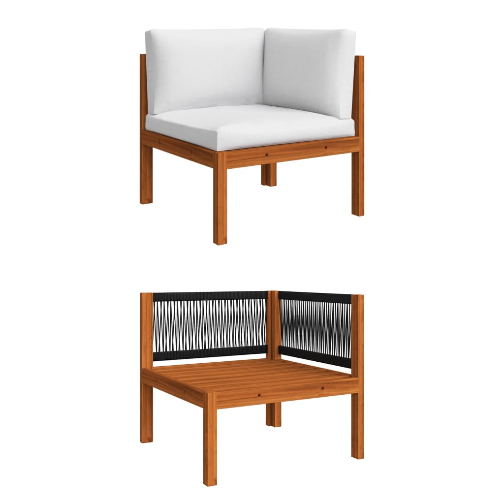 4-tlg. Garten-Lounge-Set mit Kissen Cremefarbenes Holz Akazie & Seil