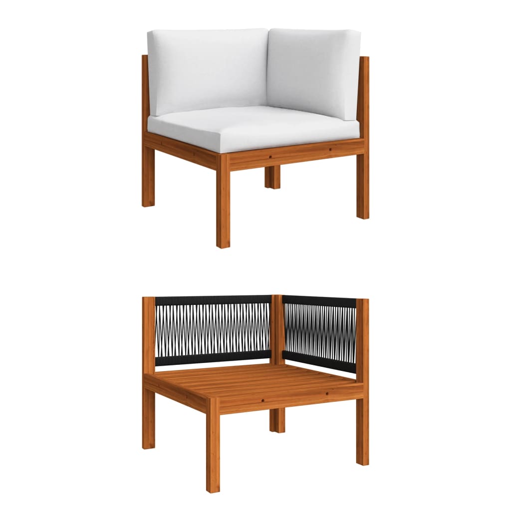 5-tlg. Garten-Lounge-Set mit Kissen Cremefarbenes Holz Akazie & Seil