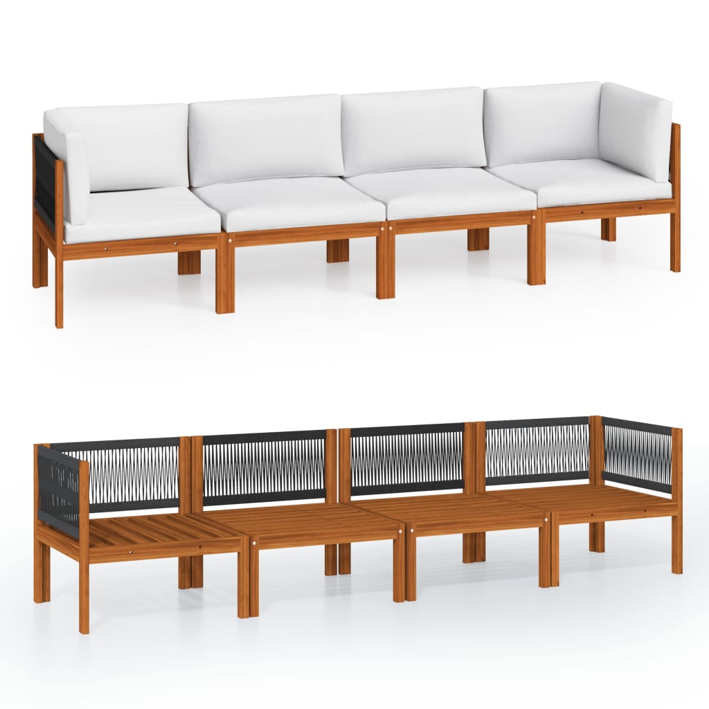 4-Sitzer-Gartensofa mit Kissen Holz Akazie & Seil