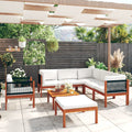 8-tlg. Garten-Lounge-Set mit Kissen Cremefarbenes Holz Akazie & Seil