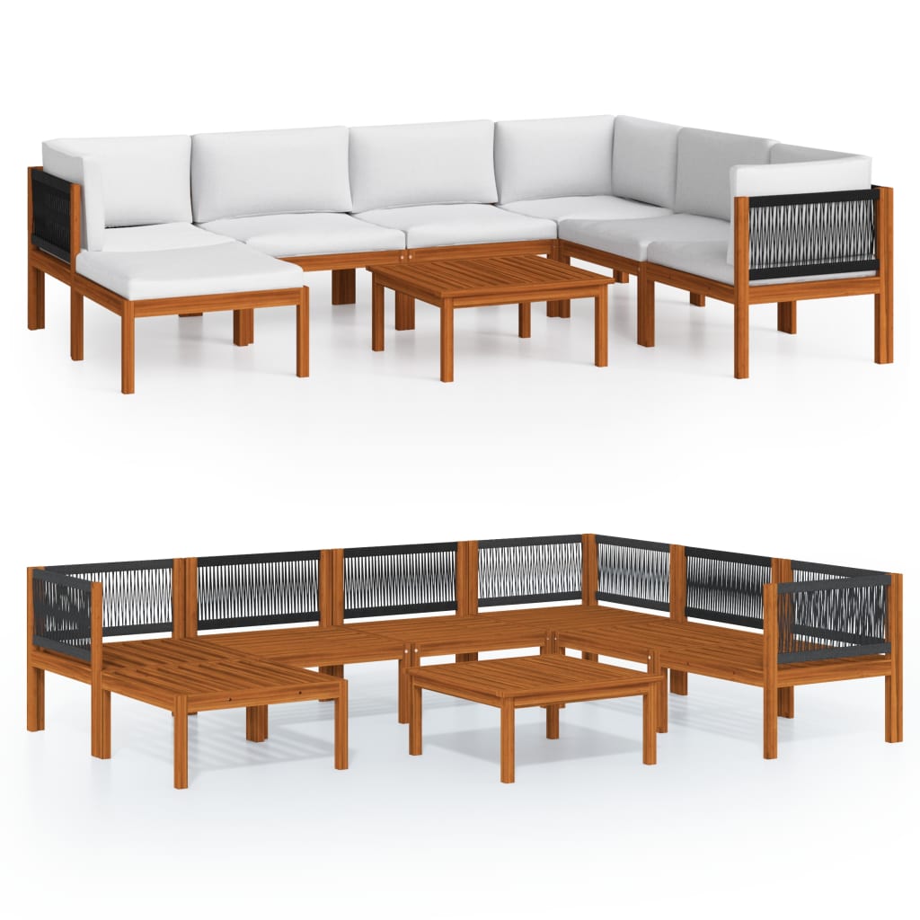 8-tlg. Garten-Lounge-Set mit Kissen Cremefarbenes Holz Akazie & Seil