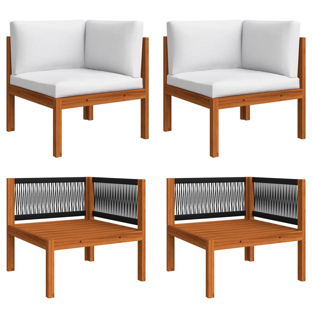 8-tlg. Garten-Lounge-Set mit Kissen Cremefarbenes Holz Akazie & Seil