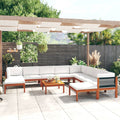 11-tlg. Garten-Lounge-Set mit Kissen Cremefarbenes Holz Akazie & Seil
