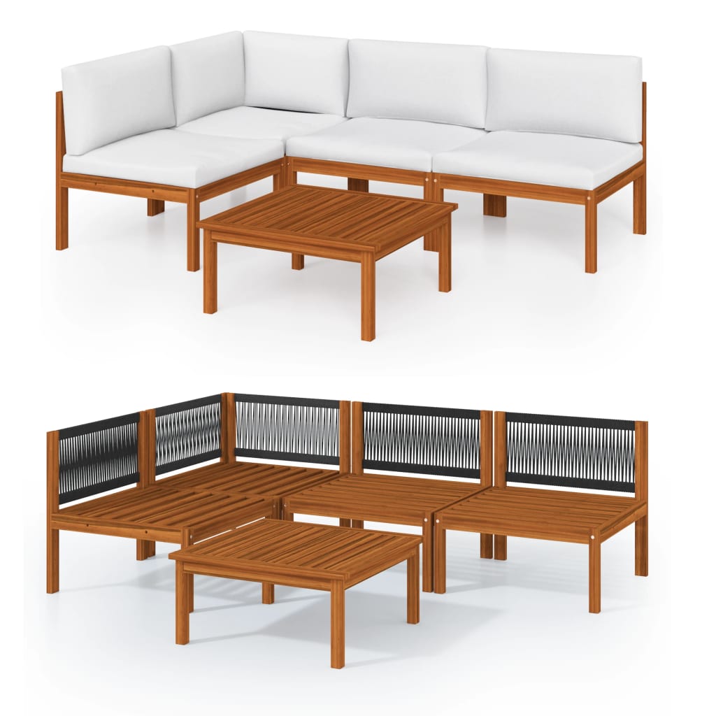 5-teiliges Garten-Lounge-Set mit Kissen Creme 63 x 63 cm