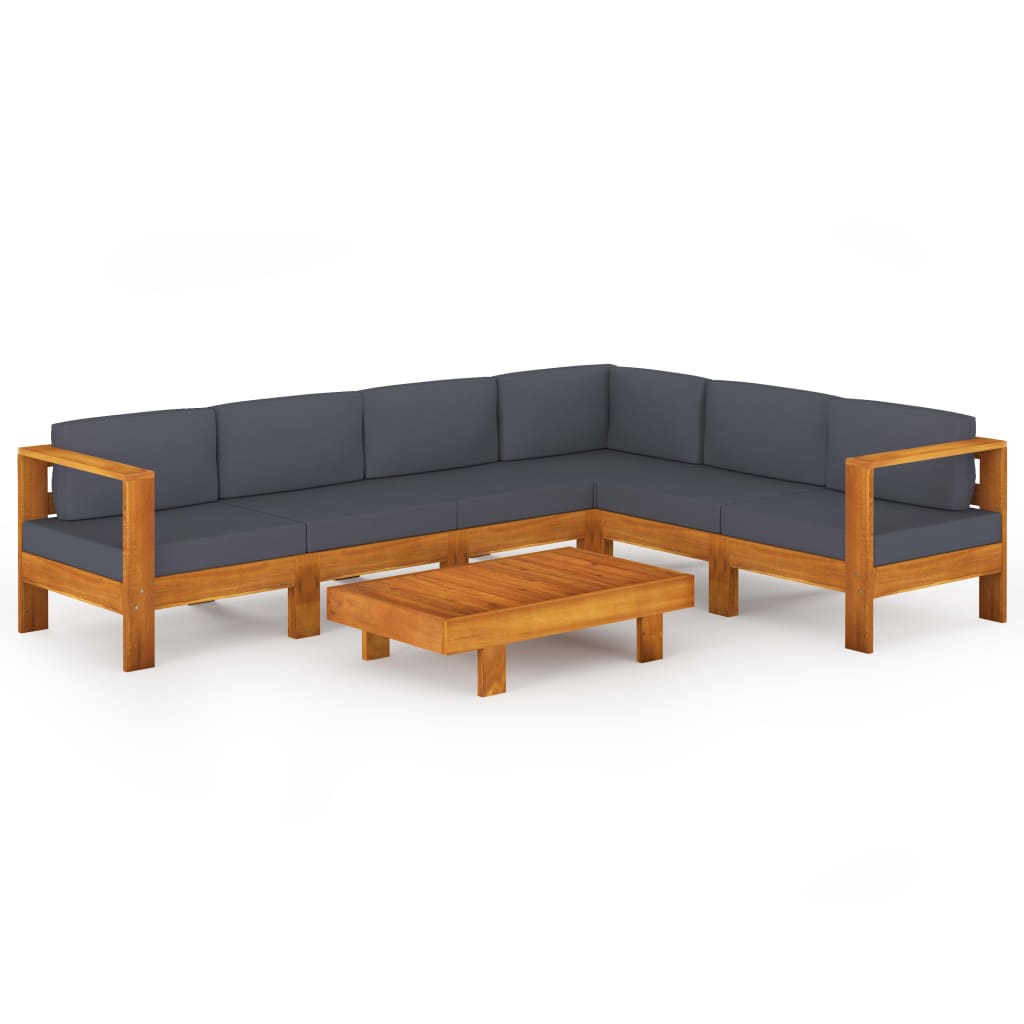 7-tlg. Garten-Lounge-Set mit Dunkelgrauen Auflagen Akazienholz