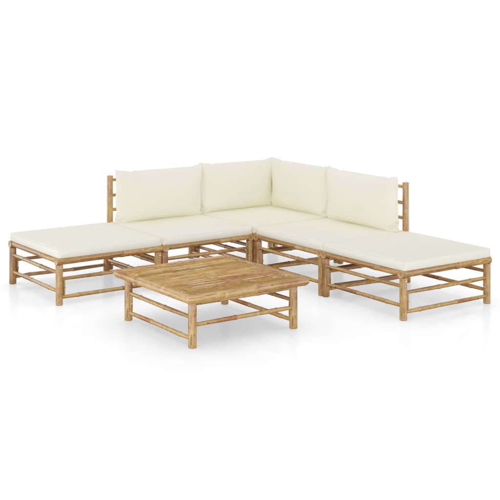 6-tlg. Garten-Lounge-Set mit Cremeweißen Kissen Bambus