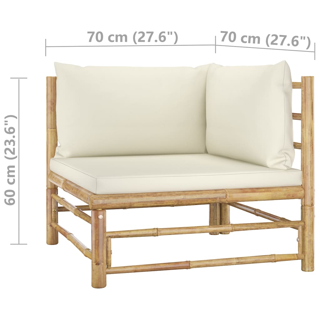 3-tlg. Garten-Lounge-Set mit Cremeweißen Kissen Bambus