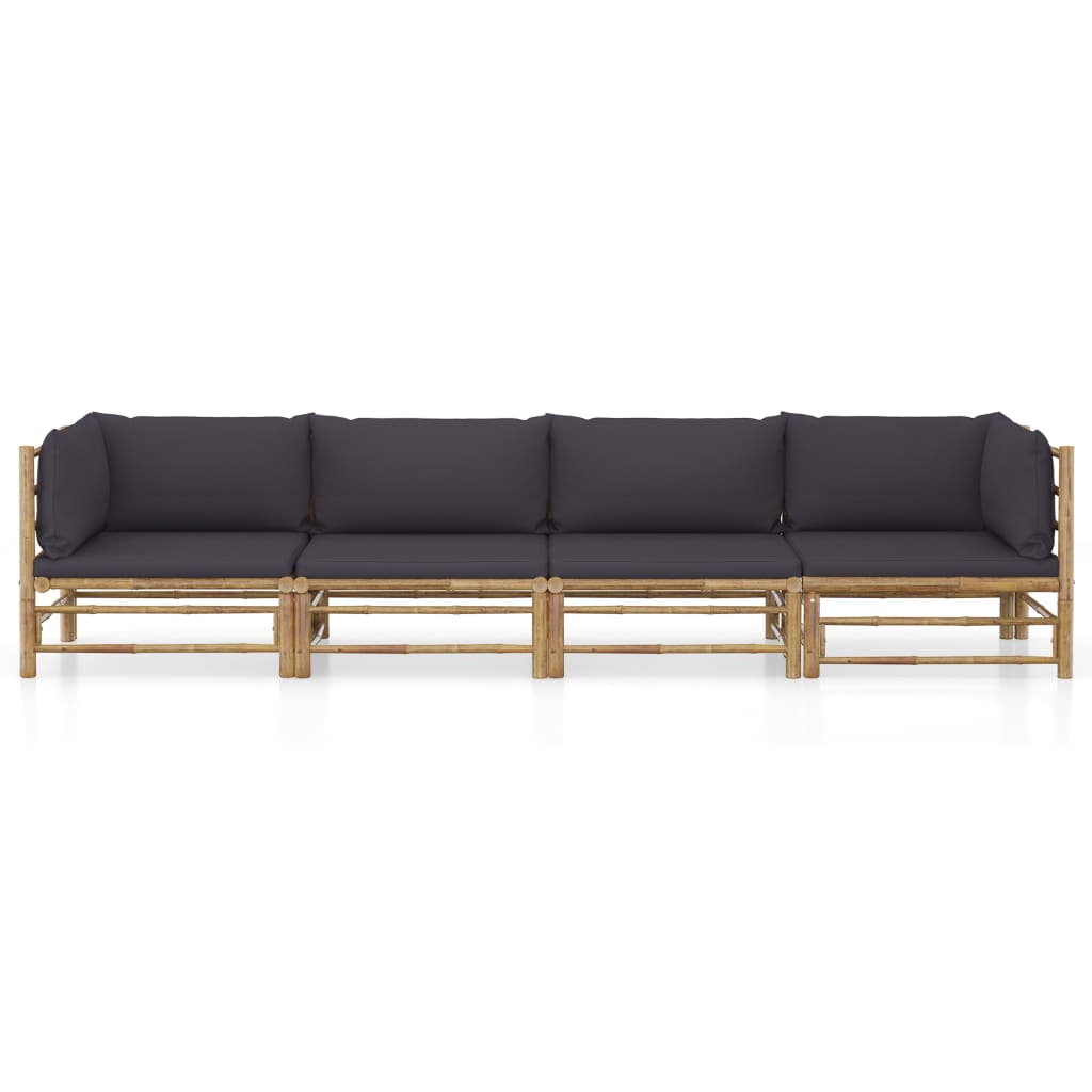 4-tlg. Garten-Lounge-Set mit Dunkelgrauen Kissen Bambus