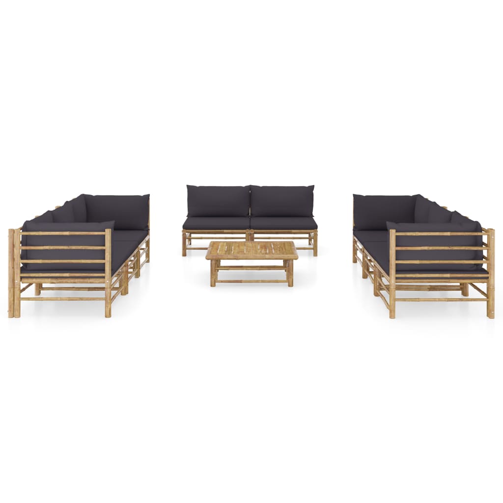 9-tlg. Garten-Lounge-Set mit Dunkelgrauen Kissen Bambus