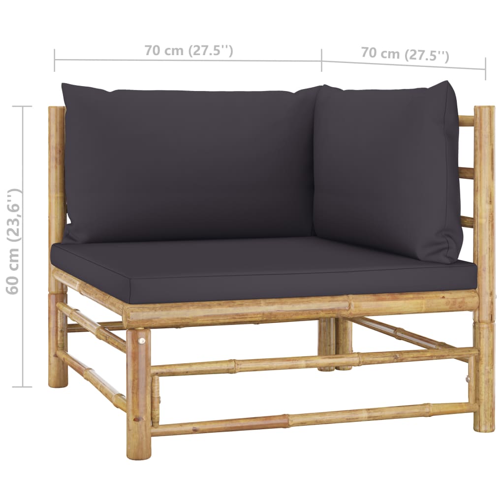 9-tlg. Garten-Lounge-Set mit Dunkelgrauen Kissen Bambus