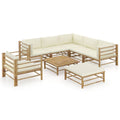 8-tlg. Garten-Lounge-Set mit Cremeweißen Kissen Bambus