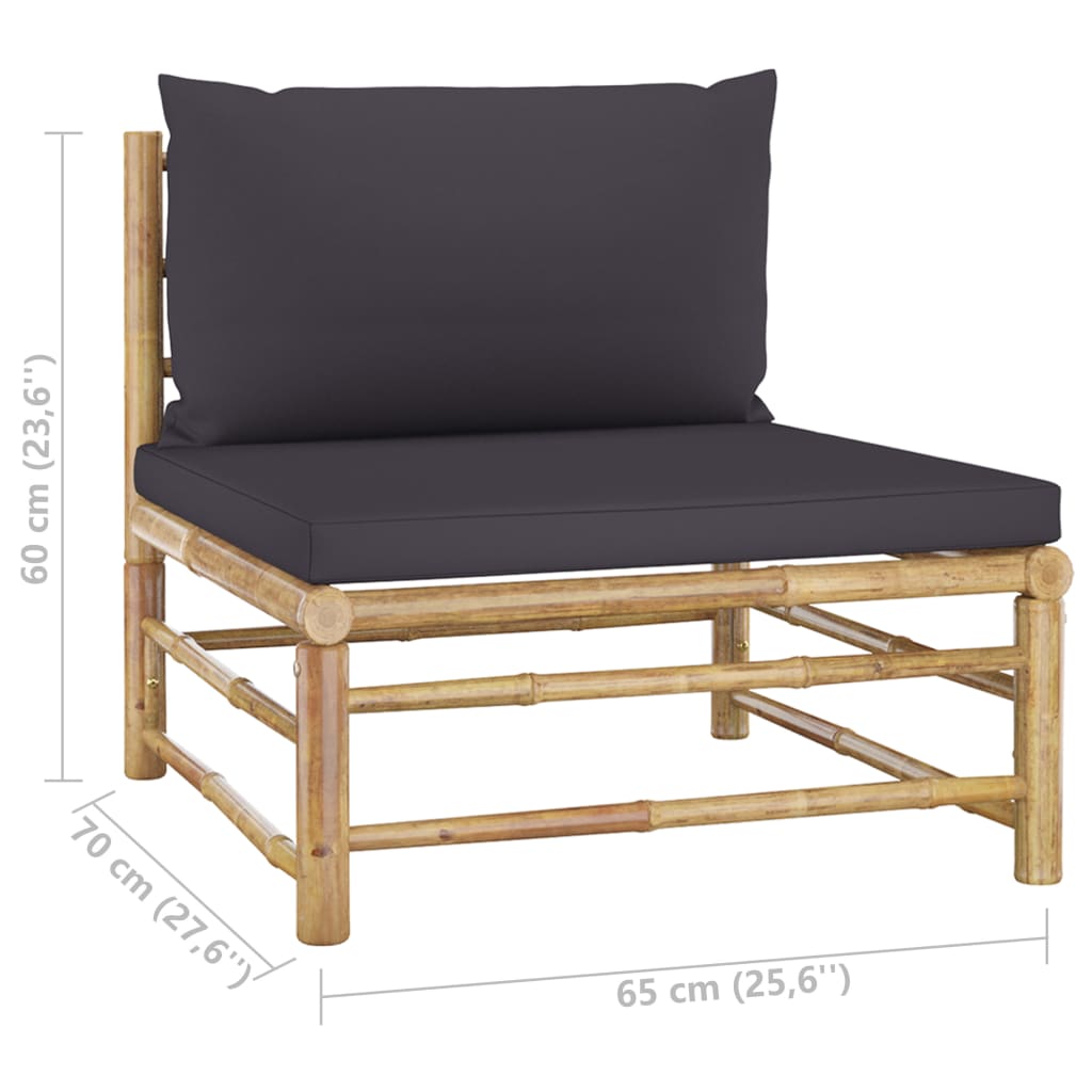 11-tlg. Garten-Lounge-Set mit Dunkelgrauen Kissen Bambus