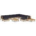 12-tlg. Garten-Lounge-Set mit Dunkelgrauen Kissen Bambus