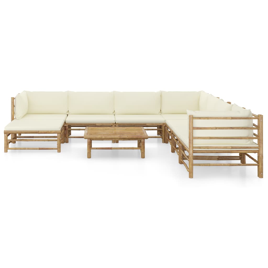 9-tlg. Garten-Lounge-Set mit Cremeweißen Kissen Bambus