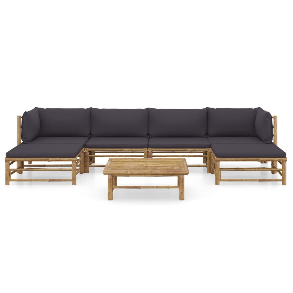 7-tlg. Garten-Lounge-Set mit Dunkelgrauen Kissen Bambus
