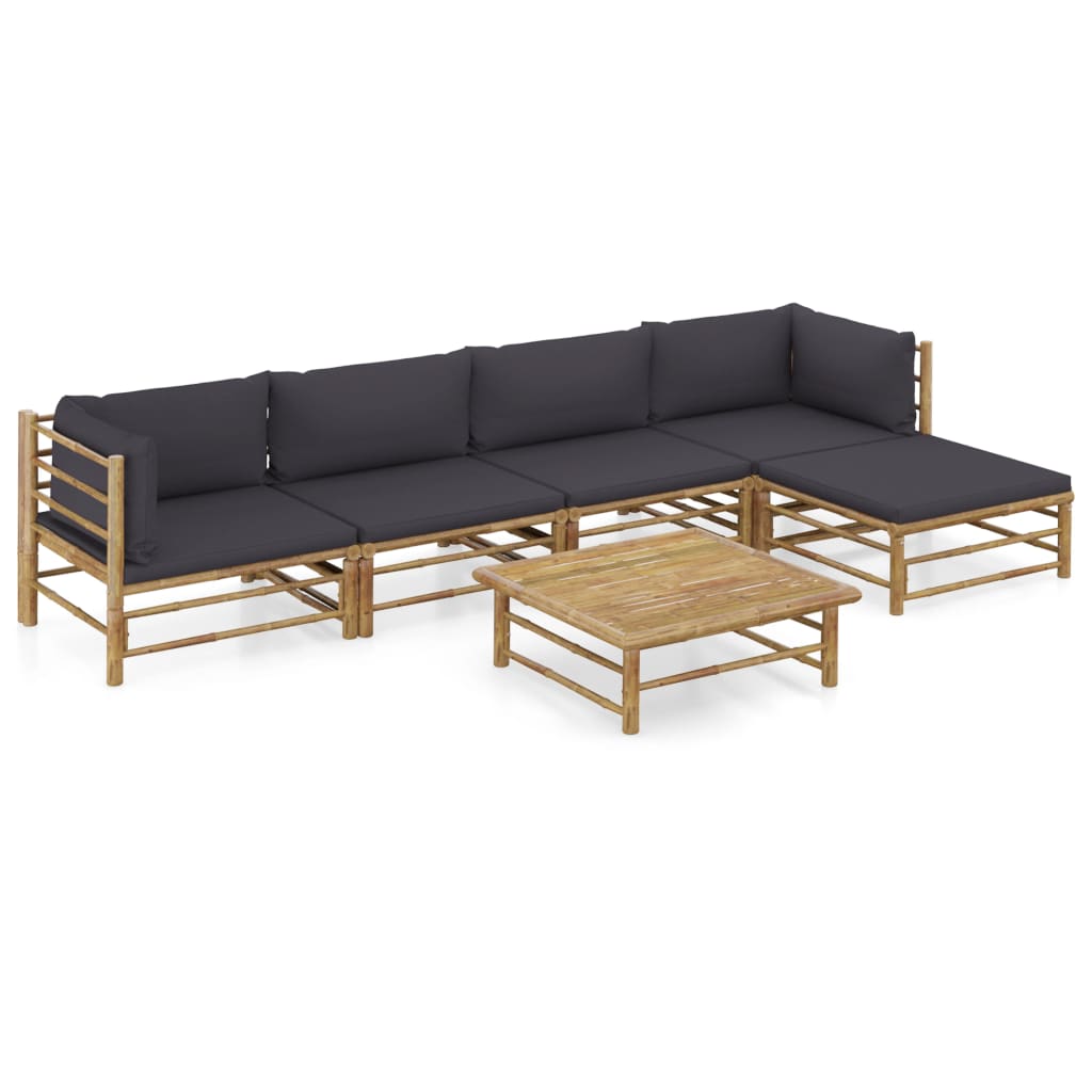 6-tlg. Garten-Lounge-Set mit Dunkelgrauen Kissen Bambus