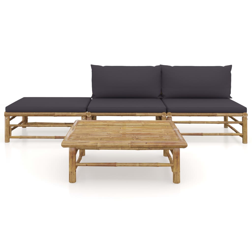 4-tlg. Garten-Lounge-Set mit Dunkelgrauen Kissen Bambus