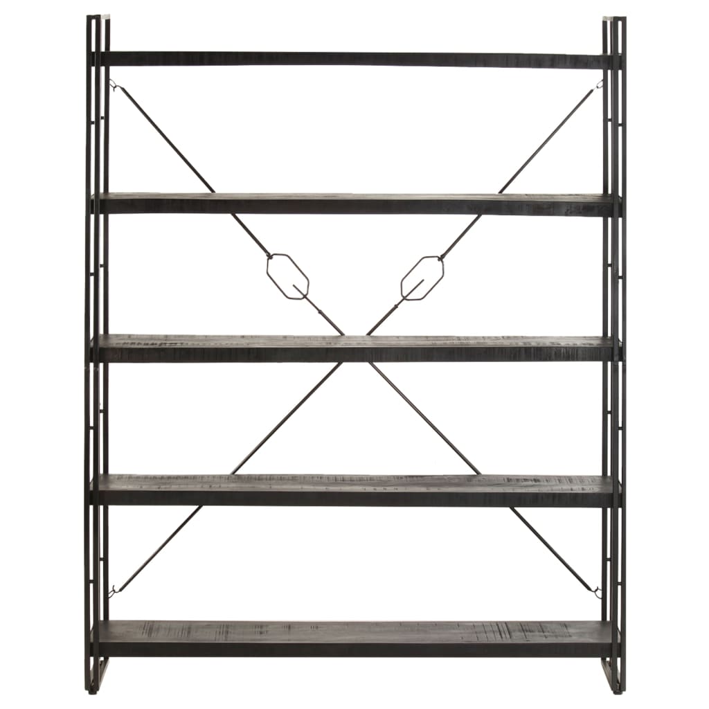 Bücherregal 5 Fächer Schwarz 140x30x180 cm Mango Massivholz