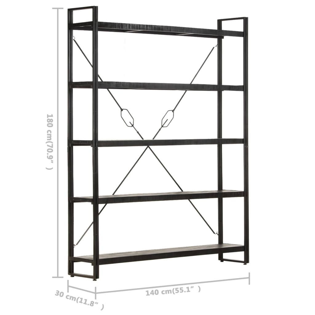 Bücherregal 5 Fächer Schwarz 140x30x180 cm Mango Massivholz