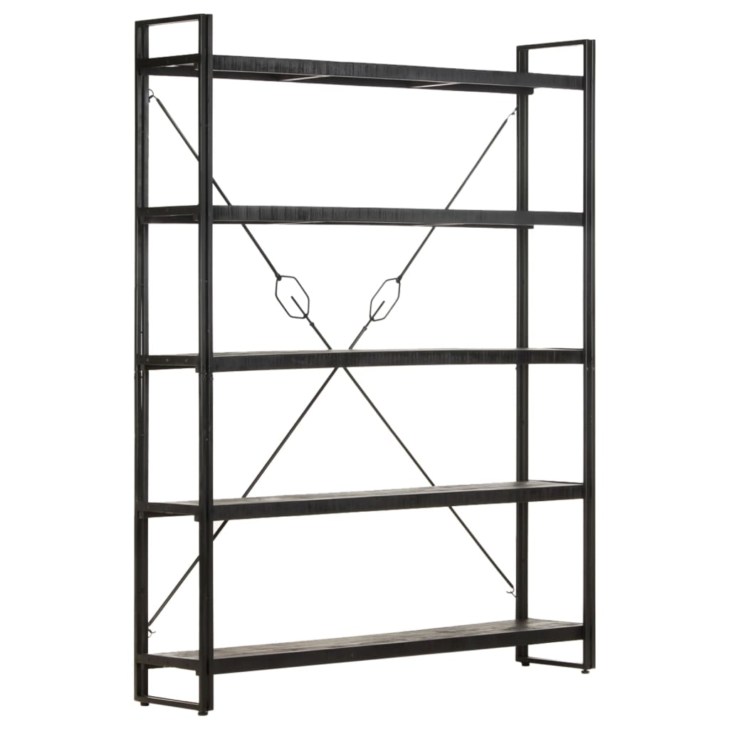 Bücherregal 5 Fächer Schwarz 140x30x180 cm Mango Massivholz